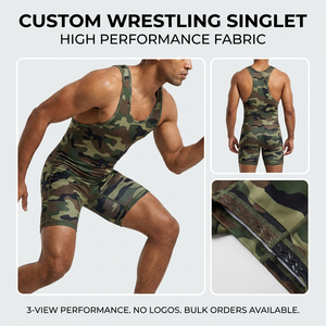 ชุดซิงเกิลเล็ตสำหรับนักมวยปล้ำแบบชิ้นเดียว ผลิตตามสั่ง คุณภาพสูงระดับมืออาชีพ ผ้าสแปนเด็กซ์/โพลีเอสเตอร์ แห้งเร็ว ลายพราง - Product Image 2