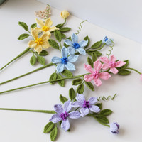 Fleurs de Clématite Tricotées à la Main Personnalisées pour Vase, Bouquet, Mariage, Décoration Intérieure, Ornements Finis