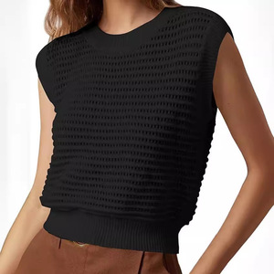 สเวตเตอร์ลายฉลุแขนกุดผ้าอะคริลิคของผู้ชายเสื้อสเวตเตอร์แบบโปร่งสไตล์สั้นคอกลมเข้ารูปสำหรับฤดูร้อน2024 - Product Image 4