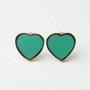 Modische Niedliche Rosa Herzförmige Schlichte Ohrstecker Gold Bunte Emaille Öltropfen Edelstahl-Schmuck für Kinder Frauen Mädchen - Product Image 2