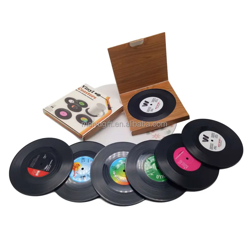 Auf Lager 6pcs One Set Retro Schallplatten untersetzer für Getränkes chutz Desktop Silikon rutsch fester Ring Schallplatten untersetzer