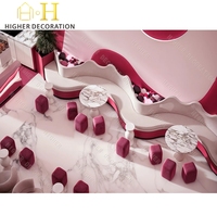 Conception de comptoir de bar à café durable de style rose pour la décoration de café, mobilier de café personnalisé