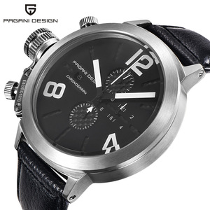 Berjani Men's Chronograph <b>Watch</b> 17.5mm Stainless Steel <b>Case</b> 30M Waterproof Black Leather Strap - Product Image 1