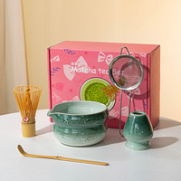 Ensemble de 5 bols à matcha en céramique bleu, blanc et rose, avec fouet et coffret cadeau, vente en gros