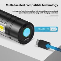 Mini lampe torche télescopique puissante pour l'extérieur, rechargeable par USB, LED, camping, lumière du jour 5000K, portée du faisceau 50-100m, corps en plastique
