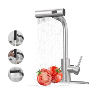 Grifo de cocina montado en cubierta de un solo orificio de acero inoxidable de 4 modos, grifo de fregadero de agua fría y caliente para uso en Hotel, baño de corriente de cascada - Product Image 1