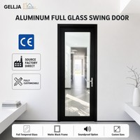 Porte battante en verre et aluminium minimaliste GELLJA, étanche, insonorisée, avec option verre dépoli, certifiée CE, pour salle de bain, bureau, hôtel
