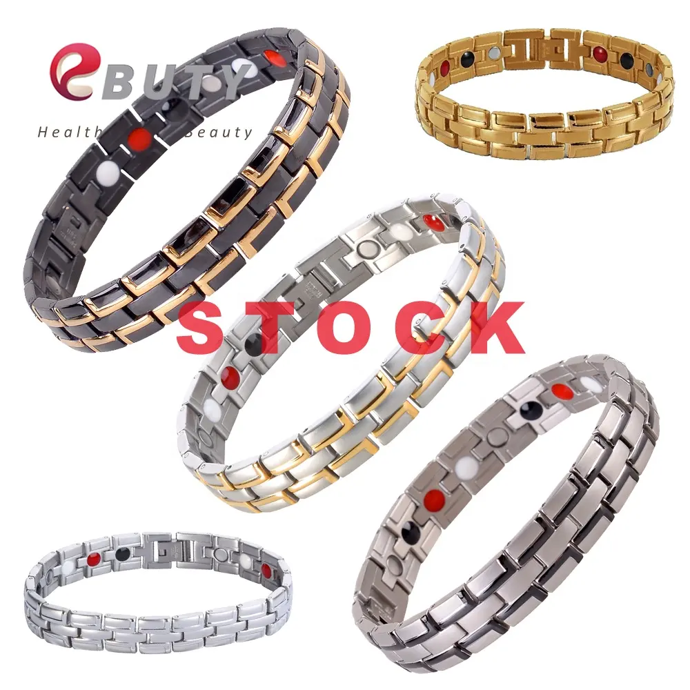 STOCK 316L Stainless Steel Magnet Bracelet Men Gold Black Fashion Jewelry Bangle