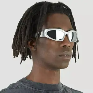 DL眼镜酷椭圆形包裹运动太阳眼镜彩色反光多边形墨镜定制独特的蒸汽朋克自行车太阳镜