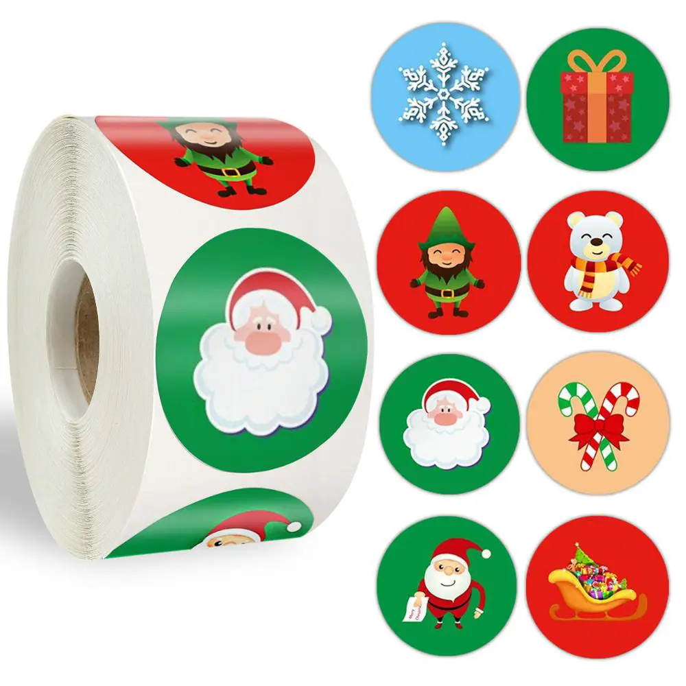 Pegatinas de etiqueta personalizadas impermeables para comercio electrónico y negocios, pegatina navideña de dibujos animados