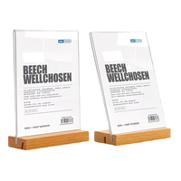 Support de table double face en acrylique transparent avec base en bois naturel, format A6, support de signalétique autoportant, impression UV, style moderne, café