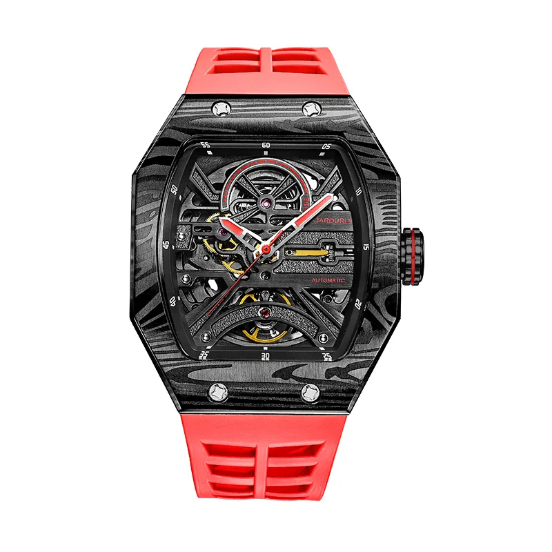 JINLERY Richard Square Skeleton Automatic Mechanical Watch with Waterproof Luminous Sapphire Mirror Wrist Watches For Man