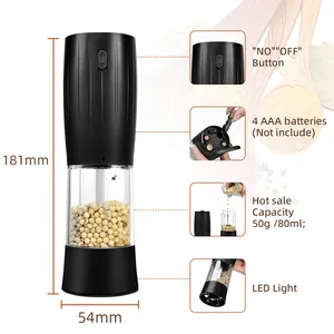 Moulin à sel et à poivre électrique par gravité à batterie d'usine alimenté par batterie avec lumière LED moulin à poivre à gravité automatique