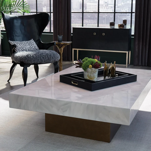Andres Coffee <b>Table</b> substantial, antiqued bronze <b>square</b> base is crowned by a <b>square</b> top of hand-applied faux horn laid - Product Image 1