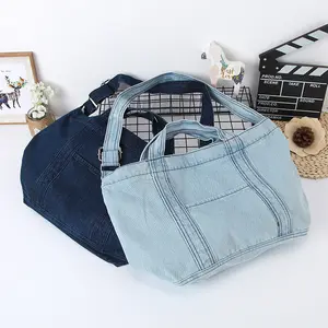 Оптовая продажа, сверхпрочная джинсовая сумка через плечо для покупок, сумка-тоут из джинсовой ткани с логотипом под заказ