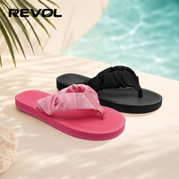Sandales tongs personnalisées pour femmes en EVA avec sangle en tissu froncé, parfaites pour l'été et la plage, fabrication directe d'usine