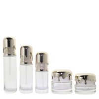 Ensemble de flacons cosmétiques de luxe en verre avec couvercle doré effet fusion, emballage haut de gamme pour soins de la peau, pots et contenants vides rechargeables pour crème visage
