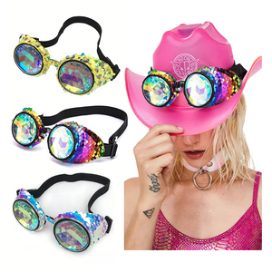 Lunettes de fête steampunk en verre cristal arc-en-ciel pour <span class=keywords><strong>Halloween</strong></span>, lunettes de cosplay avec paillettes punk, kaléidoscope - Product Image 1
