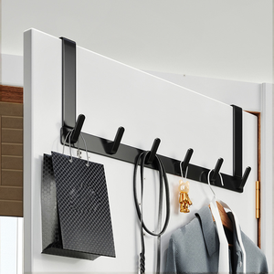 No Drilling Adhesive Robe Coat Hot Selling <b>Wall</b> Mounted Clothes <b>Rack</b> High Quality Aluminum Black <b>Hook</b> Behind the Door 6 <b>Hooks</b> - Product Image 2