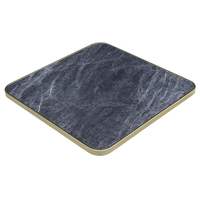 Plateau de table commercial anti-eau, carré, en contreplaqué, avec bord en métal veiné de marbre blanc, pour café extérieur