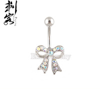 Anneau de nombril en acier inoxydable multi-pavé en forme de nœud papillon, bijoux de piercing corporel tendance