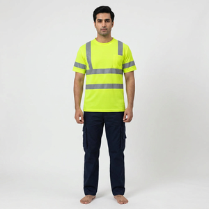T-shirt de travail haute visibilité avec bande réfléchissante, sécurité, unisexe, manches courtes, polyester, construction robuste - Product Image 1