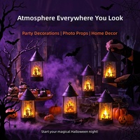 Décoration d'Halloween, bougie électronique, lumière de citrouille, lanterne de château portable, accessoires de fête, ornements d'Halloween