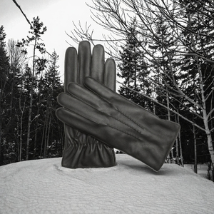 Gants d'hiver coupe-vent chauds en peau de mouton pour hommes avec doublure en polaire douce cousue paume en cuir conducteur écologique pour une utilisation en extérieur - Product Image 2