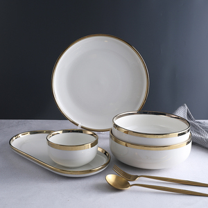 Sang trọng xương Trung Quốc Bộ đồ ăn vàng rim số lượng lớn tùy chỉnh thanh lịch gốm bộ đồ ăn - Product Image 2