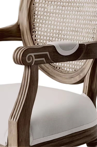 Chaise de restaurant en gros, style <span class=keywords><strong>Louis</strong></span> français, en bois massif, finition antique, dossier en rotin, assise rembourrée en lin, pour usage scolaire et gymnastique - Product Image 6
