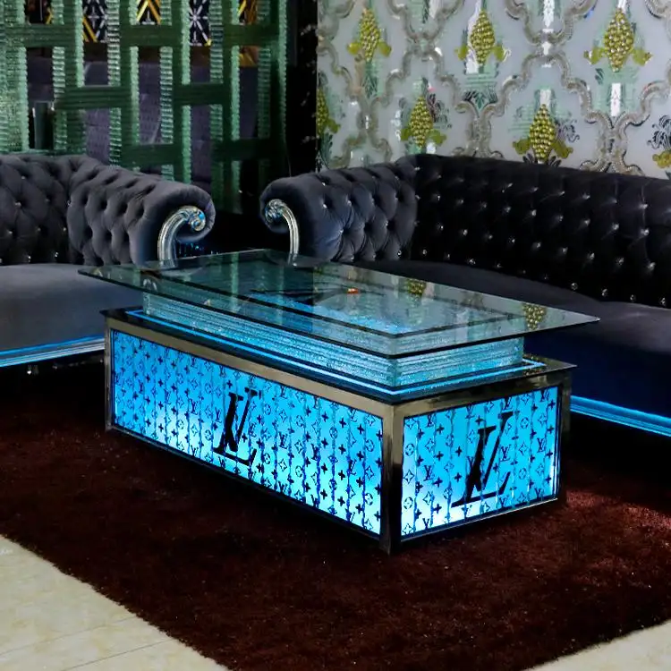 Mesa de centro con luz LED de cristal para sala de estar, mesita de noche de lujo, estilo moderno