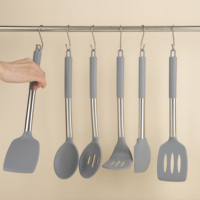 Ensemble d'ustensiles de cuisine en silicone et bois, 11 pièces, poignée en acier inoxydable, outils de cuisine de qualité alimentaire
