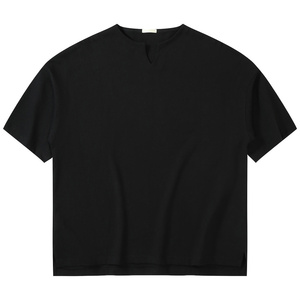 Người Đàn Ông Của 100% Bông V Cổ T-Shirt Tùy Chỉnh Thực hiện Lỏng Phù Hợp Sợi Nhuộm Twill Vải Hip Hop Phong Cách In Mô Hình - Product Image 6