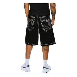 Quần short nam denim cho quần dài năm điểm thẳng rộng giản dị Thiết kế Retro đường phố thêu mùa hè - Product Image 2