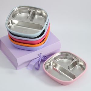 7 1/2 "pelat penyedot baja tahan karat lengan silikon dapat dilepas tidak beracun bebas BPA tidak dapat pecah bayi anak-anak menyapih persegi - Product Image 4