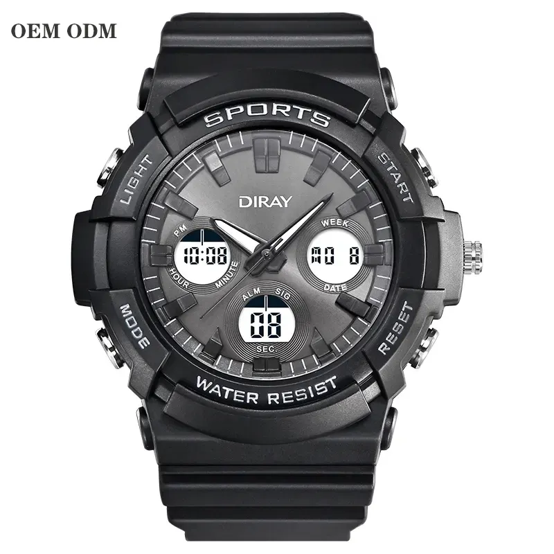 DIRAY Analog Digital Watch Sports Shock Waterproof Luminous Alarm Cheap Black watches for men original