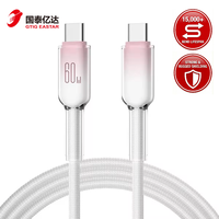 Kabel Pengisian Daya Super Cepat Crystal Clear 60W Tipe-C ke C Berbahan Nilon Kepang PD untuk Kamera, Konduktor Tembaga Murni, Panjang 1m