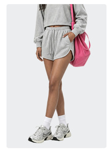 Pantalones cortos deportivos informales con cordón para mujer, pantalones cortos deportivos de felpa francesa para mujer - Product Image 3