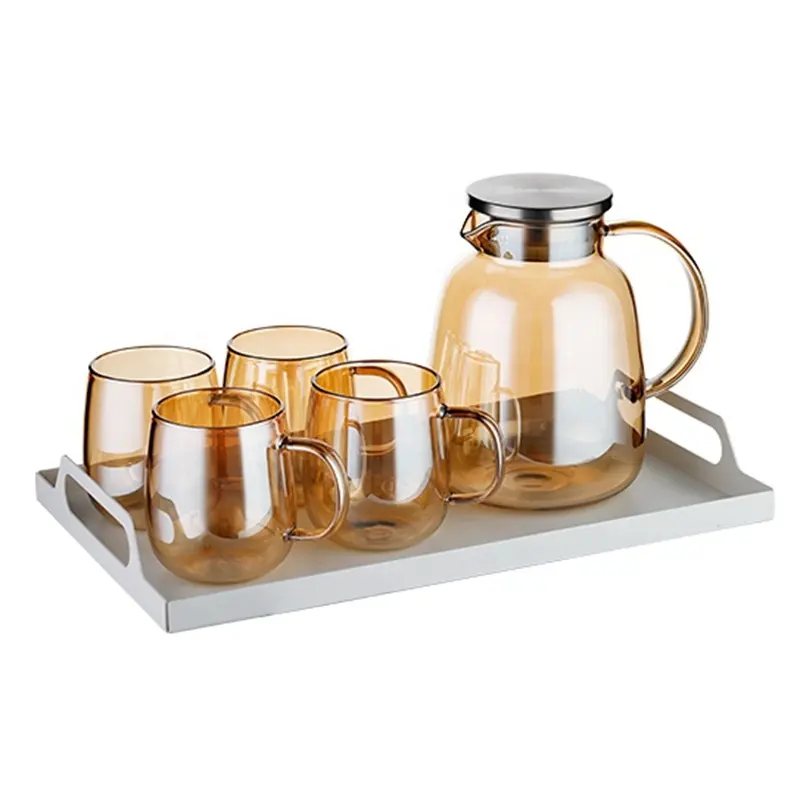 2020 Nieuwe Ontwerp Handgemaakte Geschikt Voor Vaatwasser Borosilicate Water Jug Amber Karaf Glas Pitcher