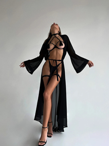 Vente en gros usine : Ensemble de lingerie sexy pour femmes, tenues non censurées avec bra ouvert à franges et string taille haute transparent - Product Image 4