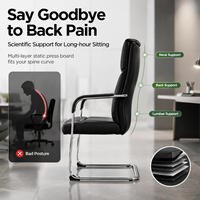 Chaise de conférence moderne en cuir Nappa noir, dossier haut, siège de visiteur de bureau avec accoudoirs et base cantilever chromée