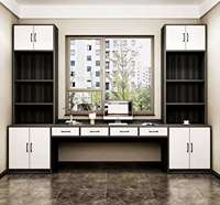 Bureau-bibliothèque sur mesure pour baie vitrée, à montage au sol, intégré, gain de place, tout-en-un, moderne, pour salon et chambre