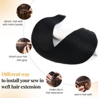 Extensions de cheveux humains brésiliens Remy micro-lisses à coudre, trame nouée à la main, 80 grammes, 12 pouces