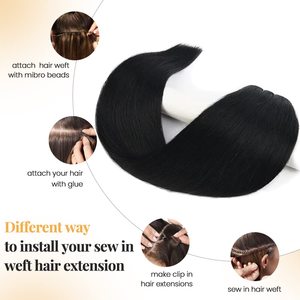 Extensions de <span class=keywords><strong>cheveux</strong></span> humains brésiliens Remy micro-lisses à coudre, trame nouée à la main, 80 grammes, 12 pouces - Product Image 5