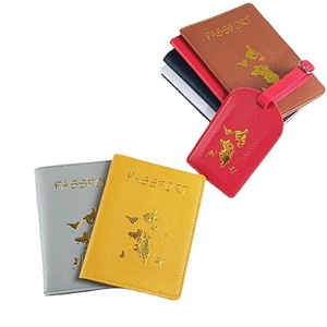 Set de Etiquetas de Equipaje y Porta Tarjetas de Embarque de Cuero PU con Mapa Estampado en Bronce, Transpirable, con Logotipo Fijo, para Viajes Internacionales - Product Image 5