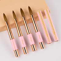 Pinceau à ongles en poils de Kolinsky pur, manche métallique rose, motif épi de blé, qualité salon, pour manucure et nail art