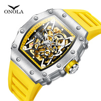 Montre mécanique unique de forme baril Onola Brand 3829, bracelet en silicone rouge de haute qualité, montres automatiques pour hommes