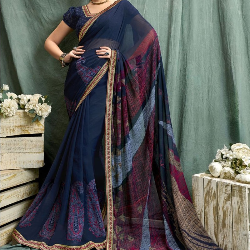 sipo雪纺纱丽婚礼女印度和巴基斯坦标准尺寸配衬衫纱丽礼服 - buy