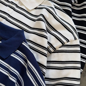 Chemise en coton rayée pour homme, manches courtes, tricotée, respirante, décontractée, longueur normale, motif bleu et blanc - Product Image 3