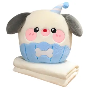 Wholesale Lovely Soft Cake Stuffed Animal Pillow With Blanket Girls Gifts Cute Smile Cake Stuffed Plush Kids Toy For Hand Warmer